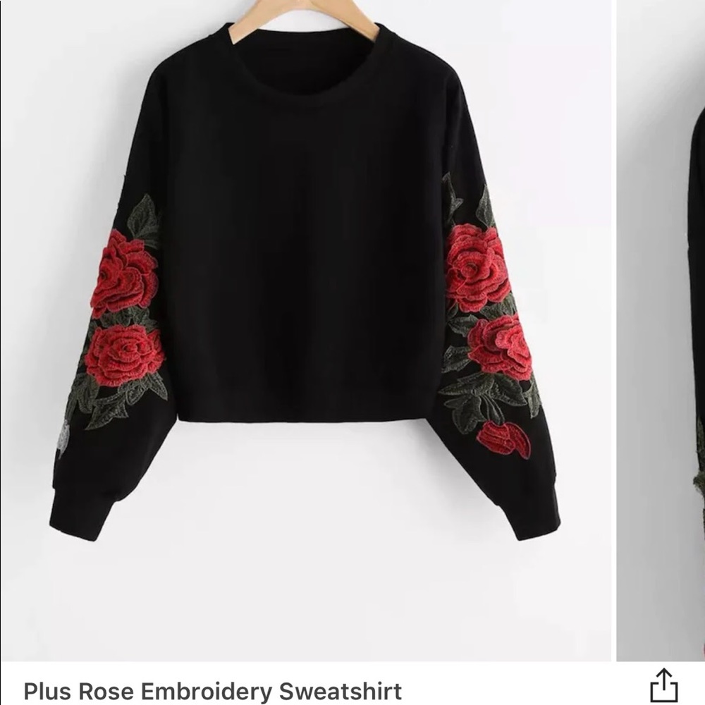 Rose embroidery crew neck (SIZE M)